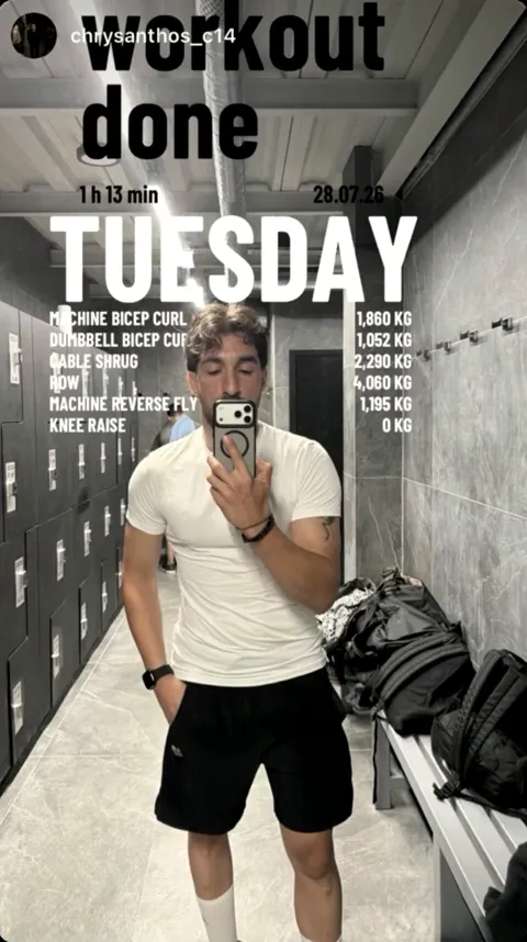 Instagram story from @chrysanthos_c14 showing a workout logged with Gravl