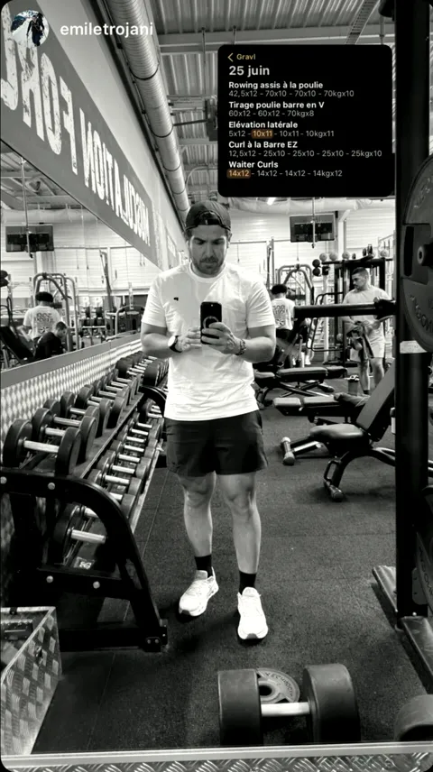 Instagram story from @emiletrojani showing a workout logged with Gravl