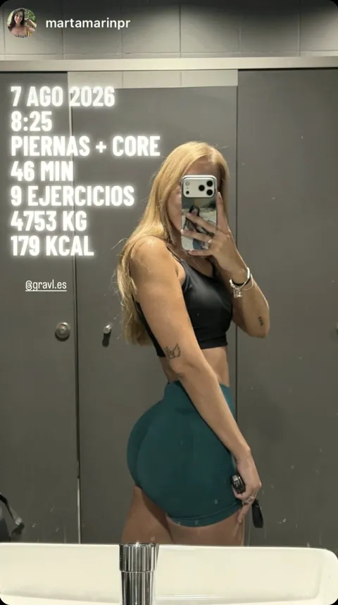 Instagram story from @martamarinpr showing a workout logged with Gravl